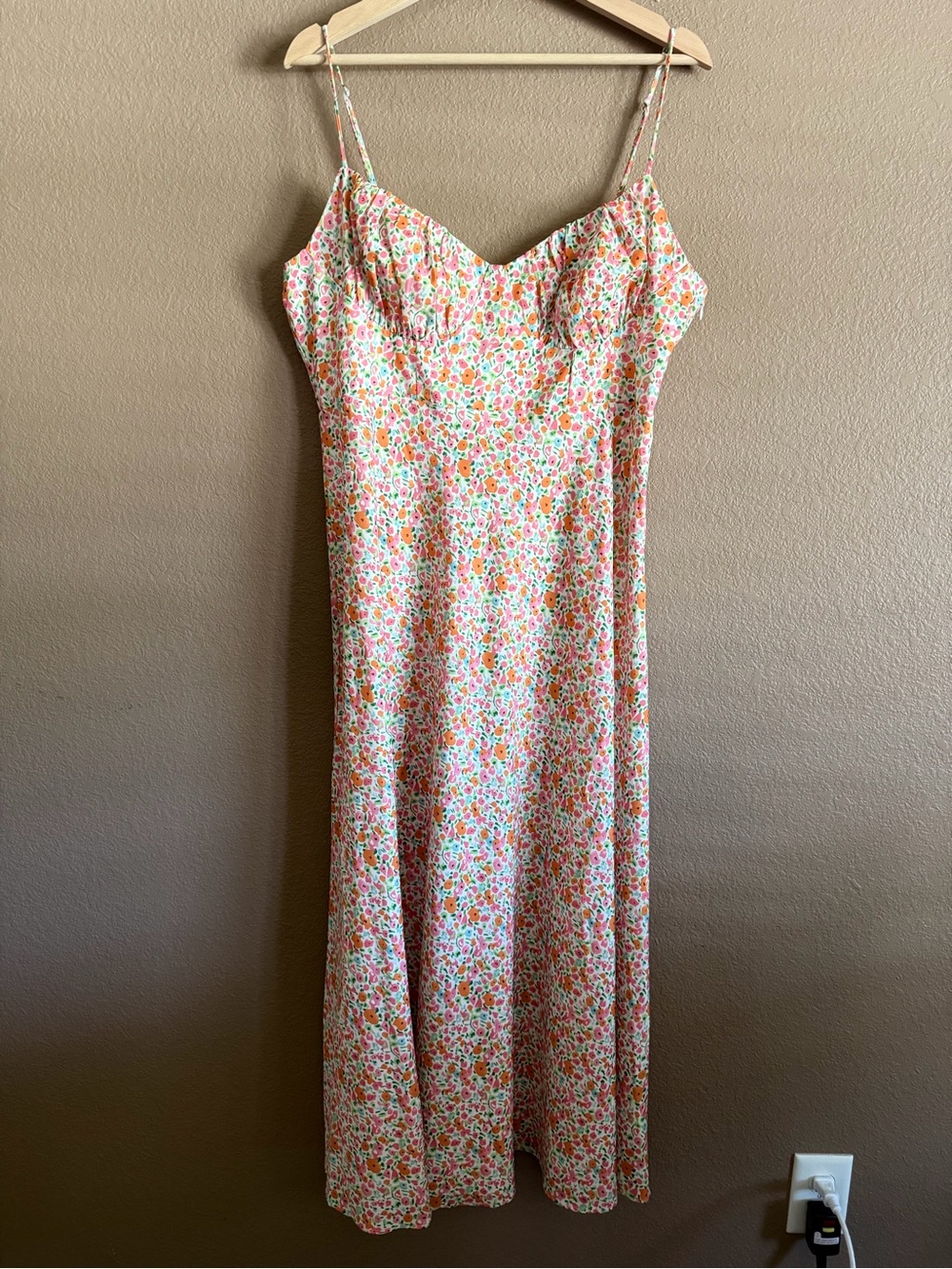 Princess Polly Amara White Floral Midi Dress with Pink & Orange Flowers Size 12